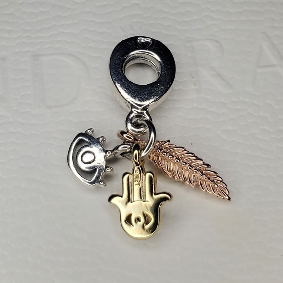 Pandora Hamsa All-seeing Eye & Feather Spirituality Dangle - Picture 6 of 7